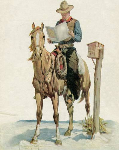 cowboy and magazine, getty image LS009030 (RF)